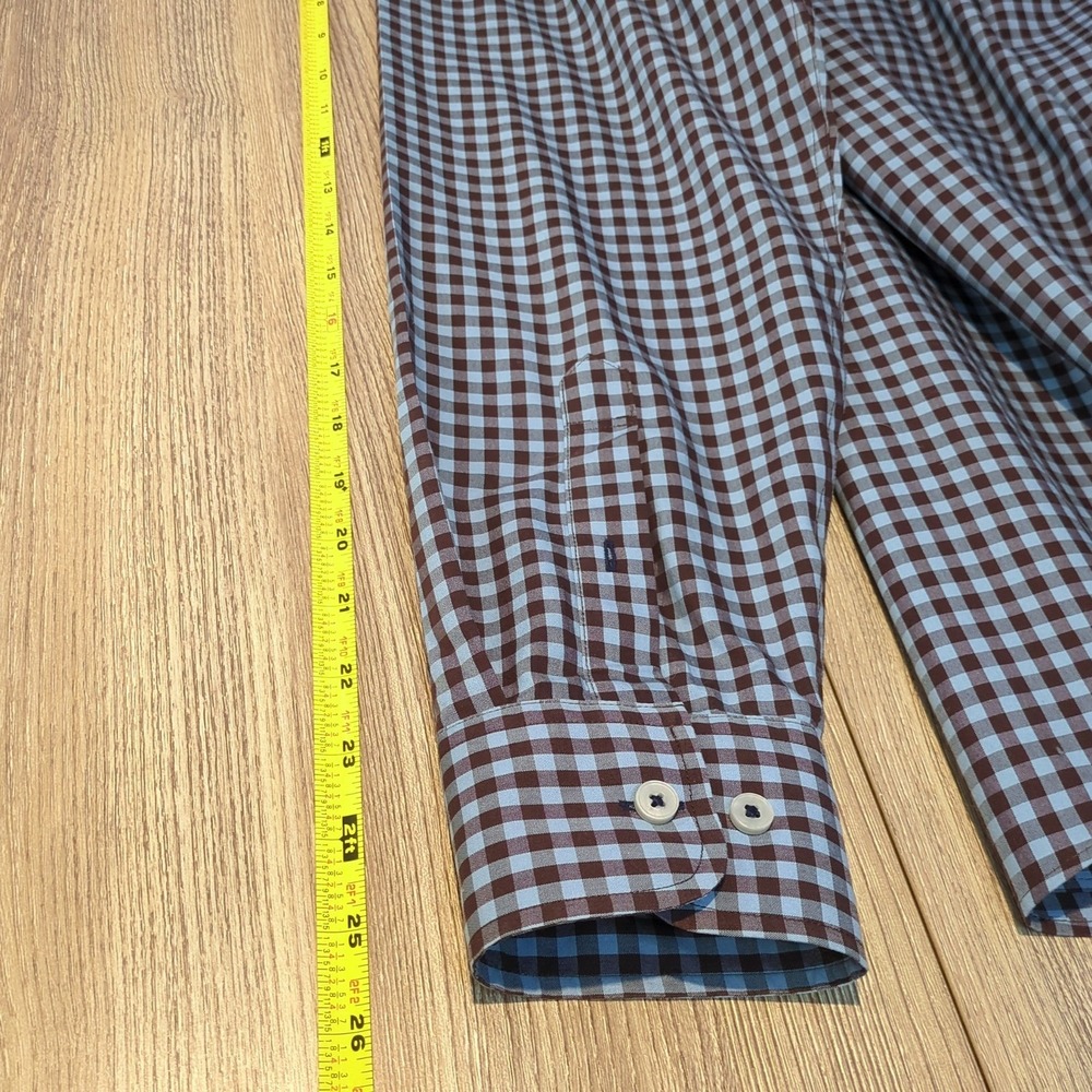 Untuckit Brown Blue Checked Button Long Sleeve Shirt XL 100% Cotton Work - Picture 9 of 10